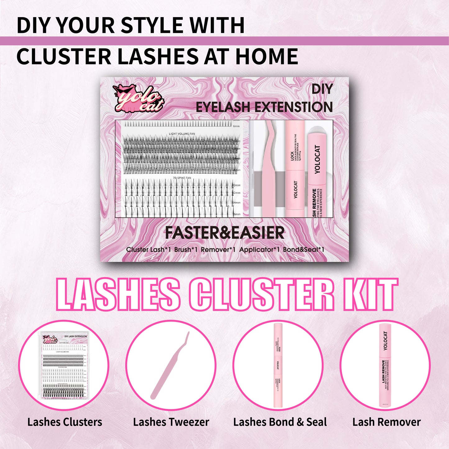 YOLOCAT DIY Lash Clusters Kit - Easy Application - Eyelash Extension