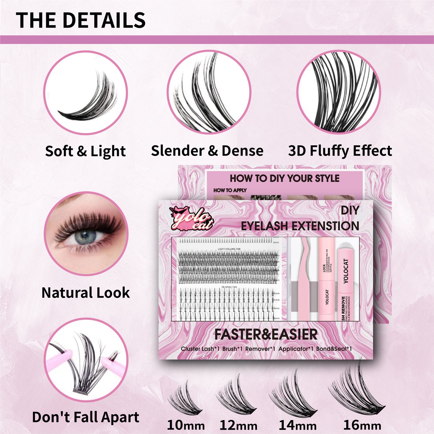 YOLOCAT DIY Lash Clusters Kit - Easy Application - Eyelash Extension